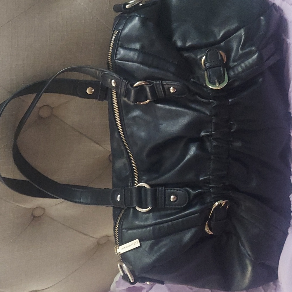 Vintage Ann Klein Black Soft Vegan Leather Satchel Shoulder Crossbody Bag